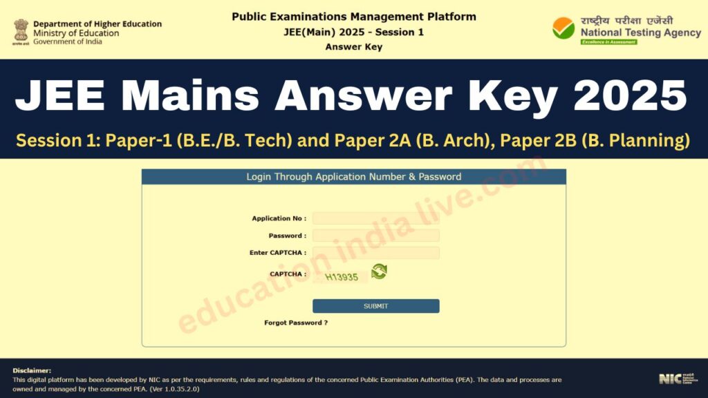 jee mains answer key 2025
